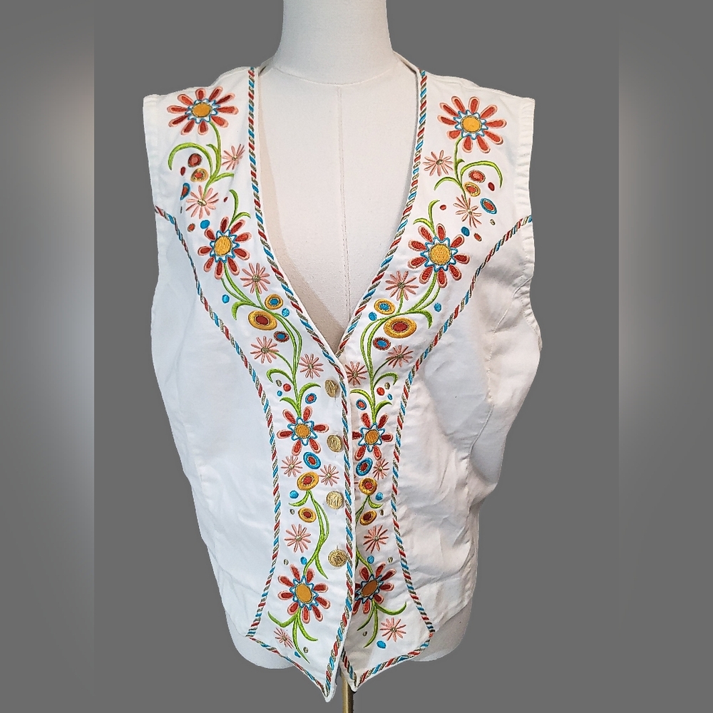 Bob‎ Mackie Wearable Art White Floral Embroidered Blouse